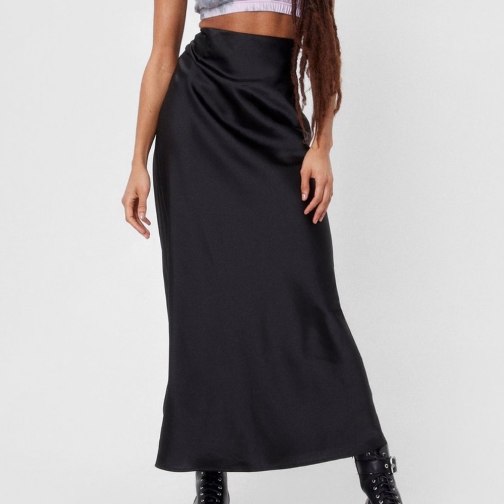 Nasty Gal Black Maxi Satin Skirt